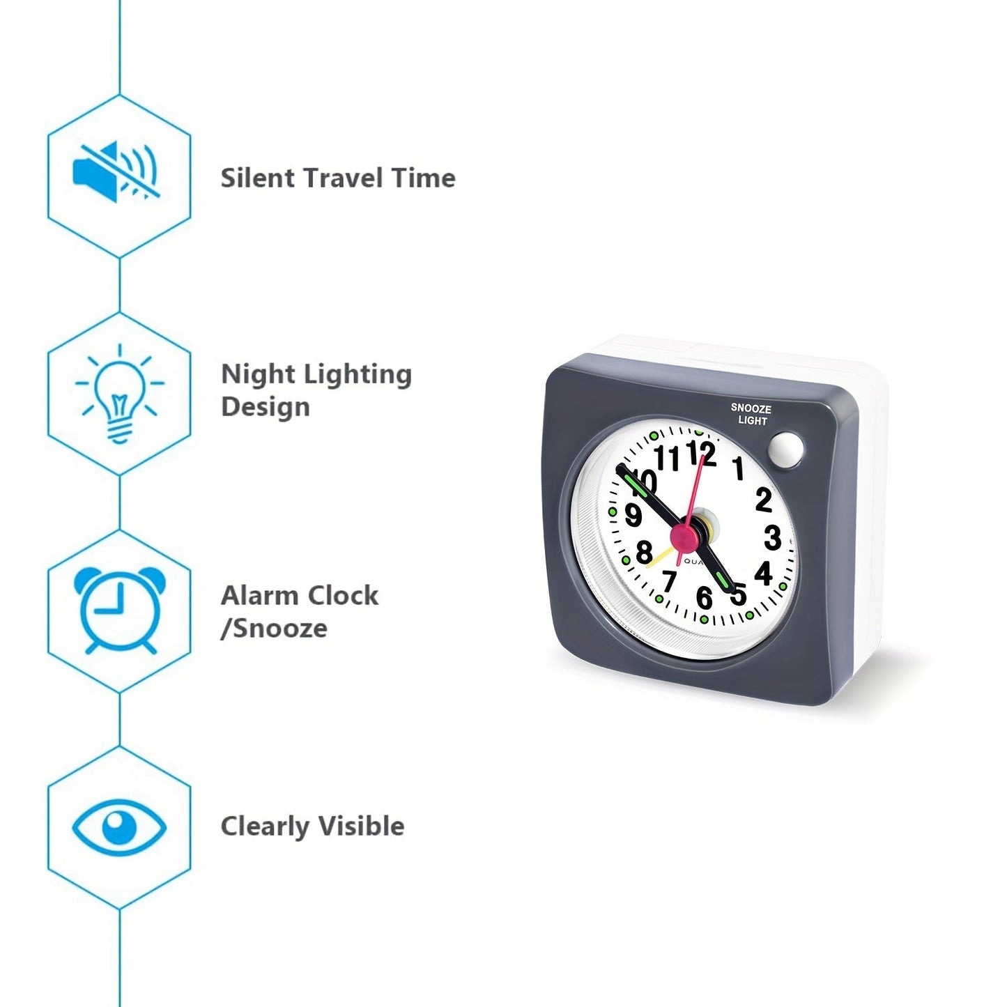 Skorter | TravelSquare - Kompakt reseväckarklocka med snooze och nattlampa