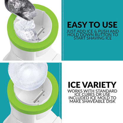 Skørter | Electric Hawaiian Tabletop Snow Cone Machine, Shaved Ice Machine Included 1 Reusable Plastic Cup and Ice Molds, White/Green