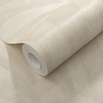 Skorter | Darcy Cream Feather Metallic Patterned Wallpaper