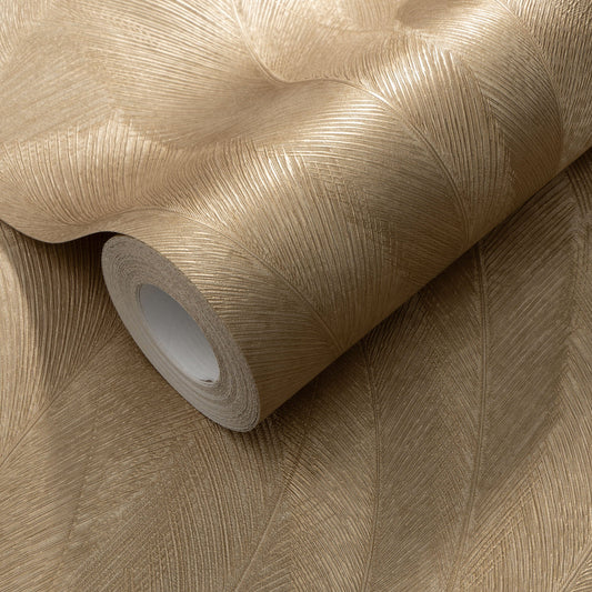 Skorter | Darcy Golden Feather Metallic Patterned Wallpaper