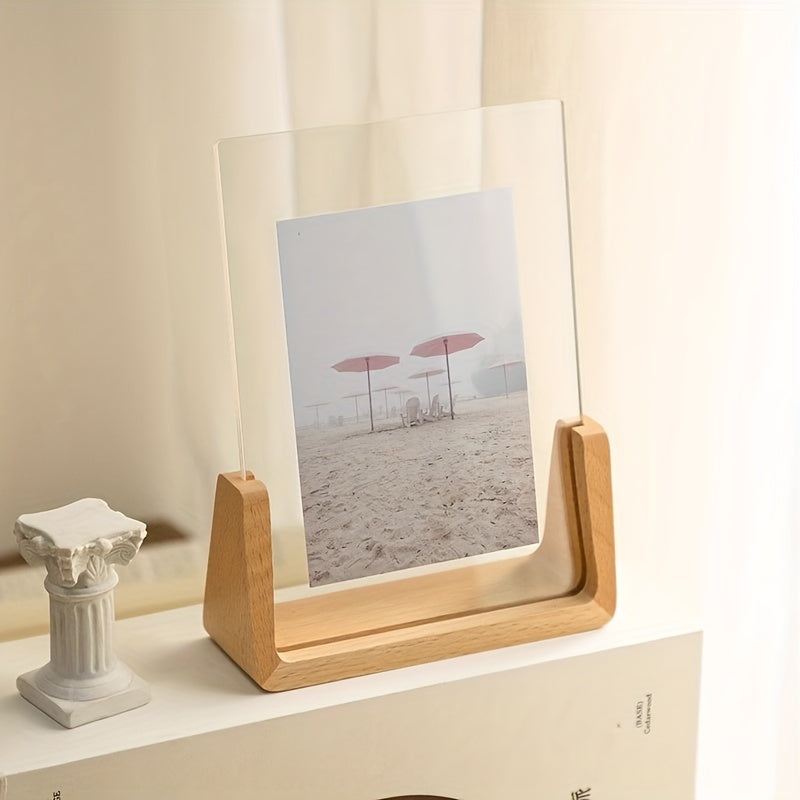 Skorter | Chic 6-inch U-shaped acrylic & solid wood photo frame - Versatile horizontal or vertical display, perfect for home decoration and gifts