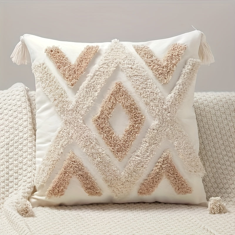 Skorter | Boho Beige Cushion Cover with Fringes - For Sofa and Bed (without filling)