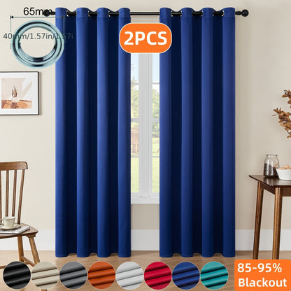 Skorter | Blackout Curtains - 2 Pieces Modern Polyester Curtains with Thermal Insulation and Rings