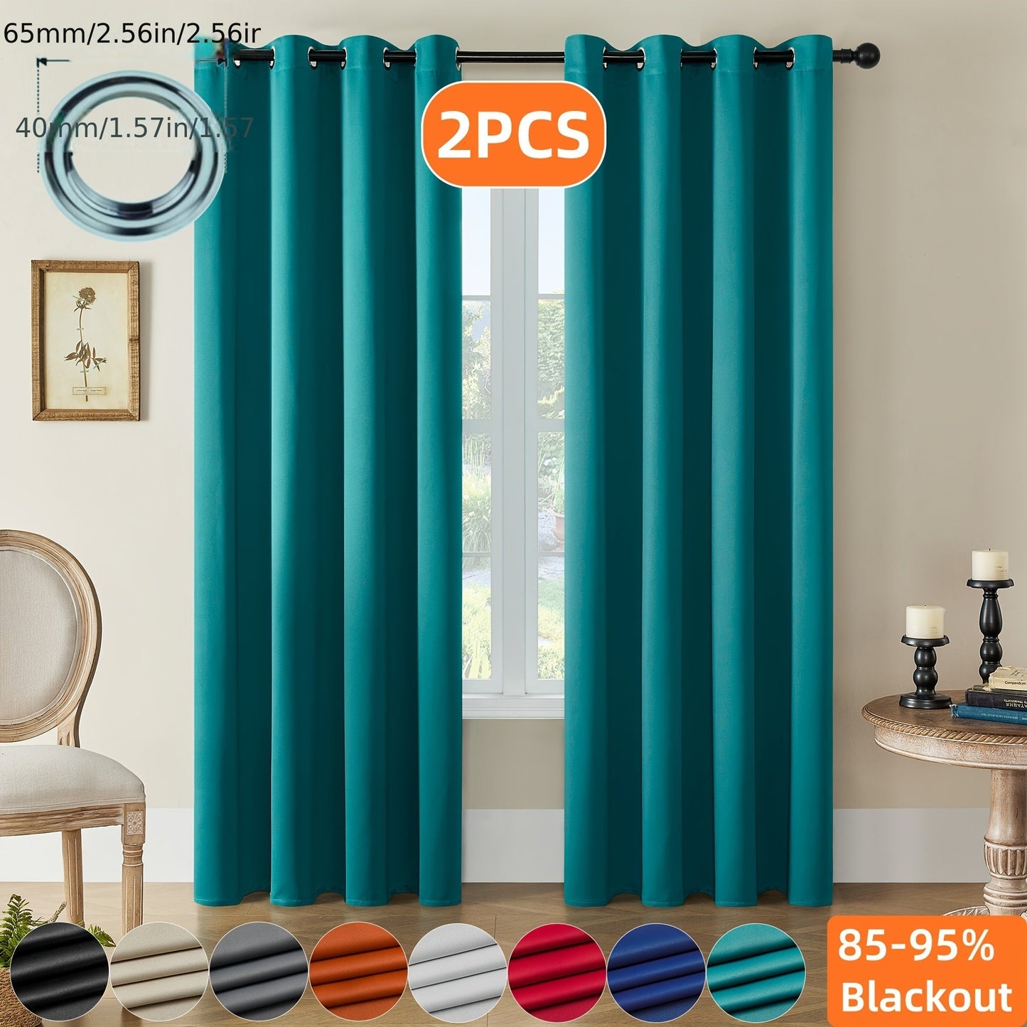 Skorter | Blackout Curtains - 2 Pieces Modern Polyester Curtains with Thermal Insulation and Rings