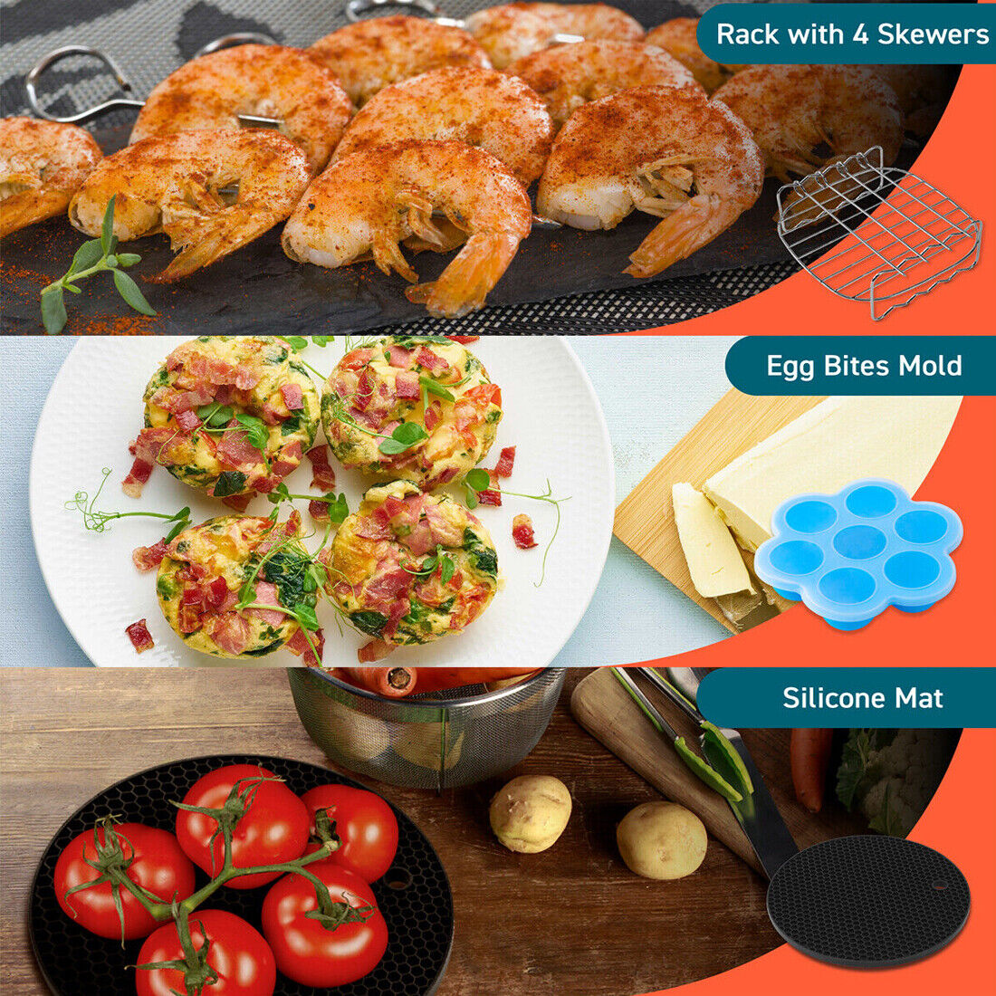 Skorter | 6Pcs 8inch Round Air Fryer Accessories Baking Tray Basket Rack Chip Pizza Pan -