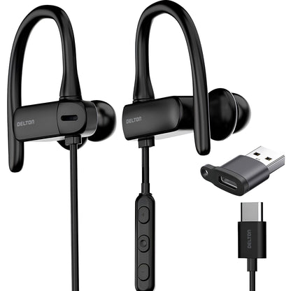 Skorter | Delton 24ECA USB-C and USB-A Wired Earbuds with Microphone, Ergonomic In-Ear Design with Ear Hook