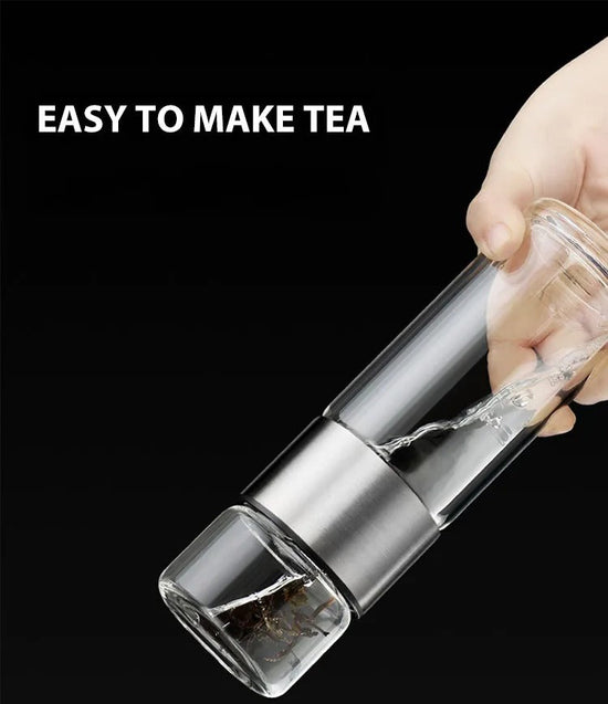 Skorter | Thermos Bottle with Tea Filter – Glass & Wood – Double-Walled – 500 ml – ClearTherm