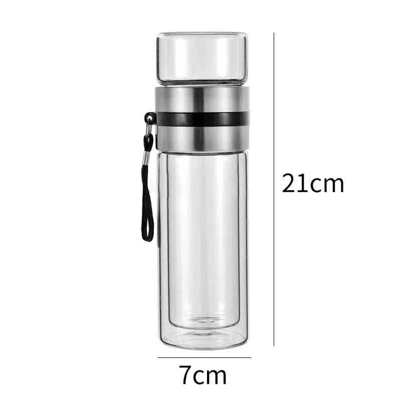 Skorter | Thermos Bottle with Tea Filter – Glass & Wood – Double-Walled – 500 ml – ClearTherm