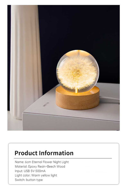Skorter | Dandelion Glowing Night Light Crystal Ball Eternal Flower Gift Tree Birthday Gift for Girl