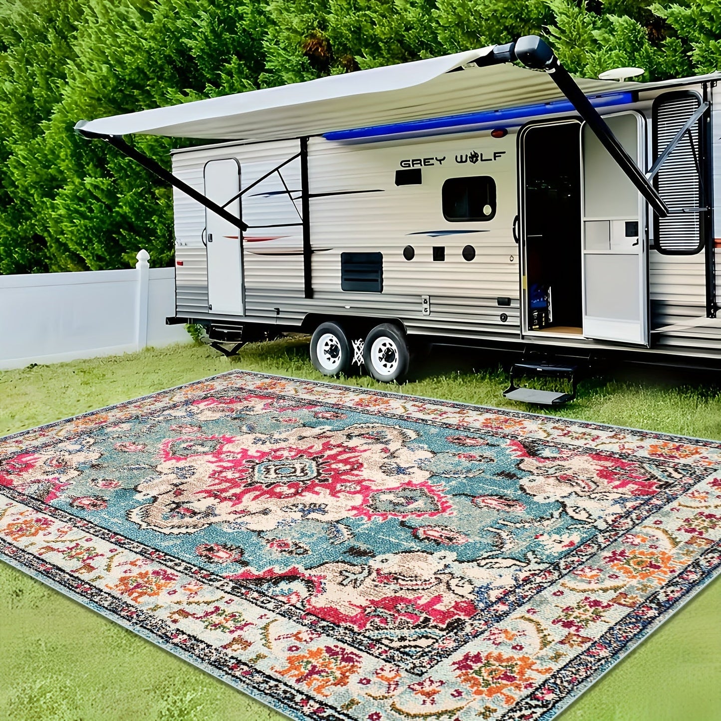 Skorter | Vintage Boho Flower Mat - Perfect For Terrace, Garden and Poolside, Stain Resistant and Washable