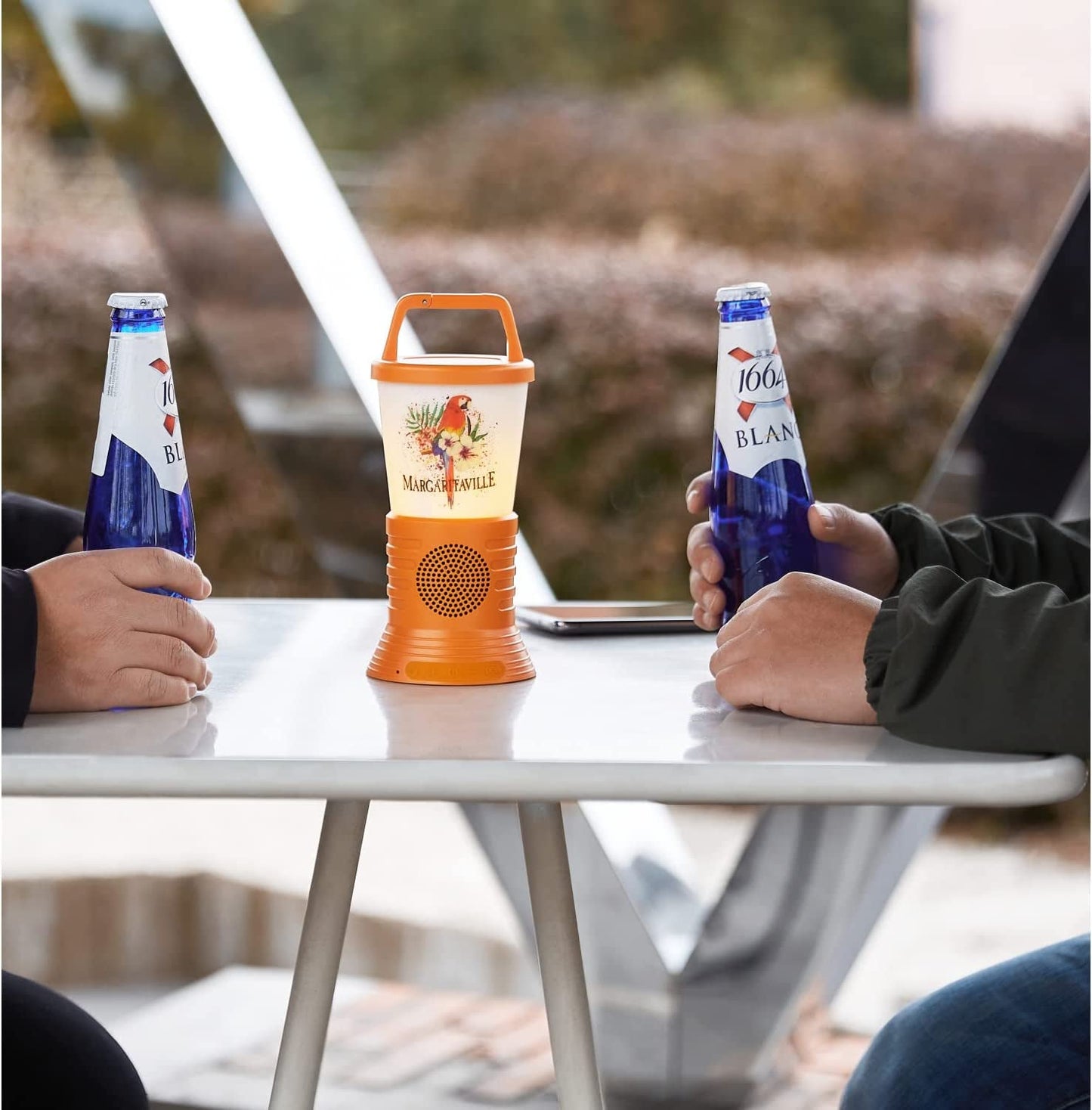 Skorter | Margaritaville Light The Way Lantern Wireless Speaker with 3 Colorful LED Light Modes, Waterproof Bluetooth Speaker, 5 Hours Playtime, Table Lamp Outdoor Speaker with True Wireless Pairing