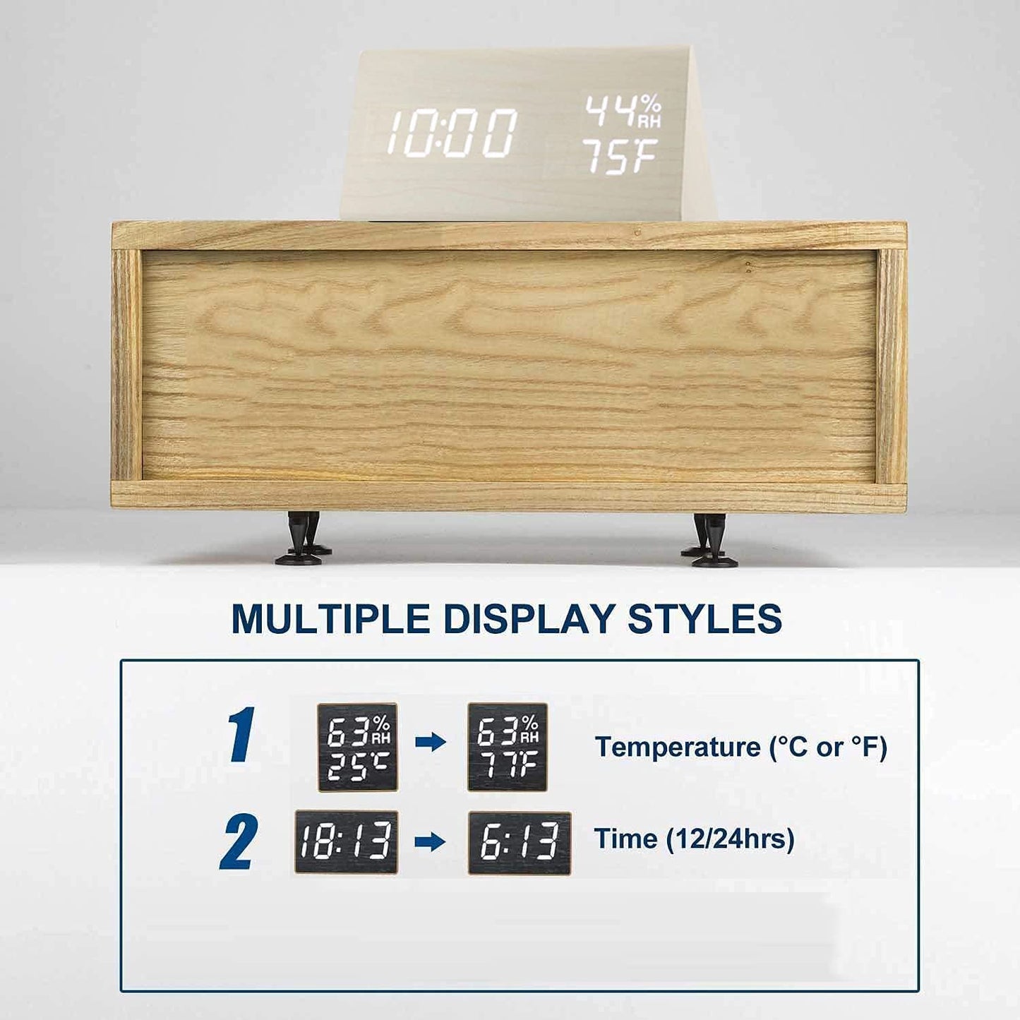 Skorter | Digital alarm clock with wood electronic LED time display