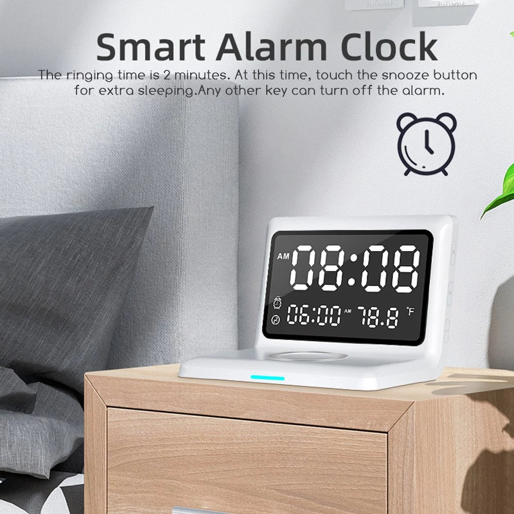 Skorter | Digital Mirror Clock Wireless Charging Alarm Clock