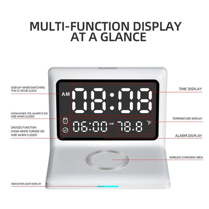 Skorter | Digital Mirror Clock Wireless Charging Alarm Clock