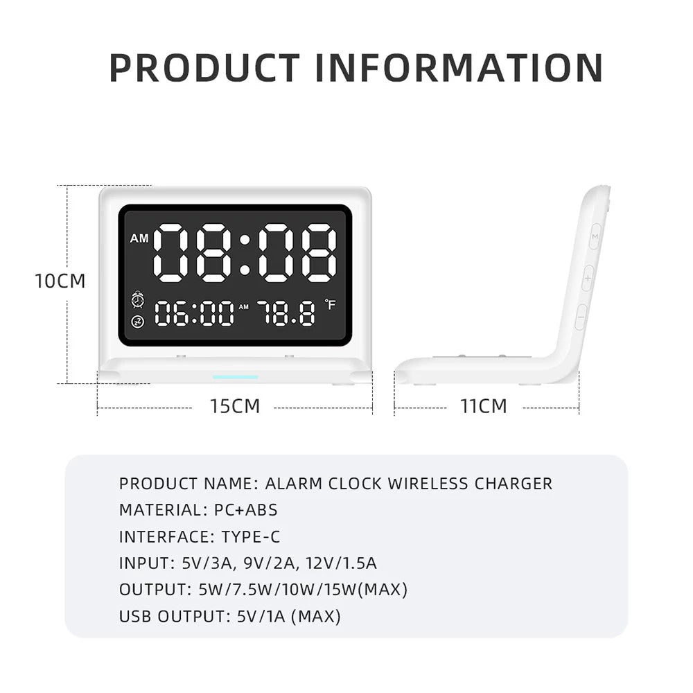 Skorter | Digital Mirror Clock Wireless Charging Alarm Clock
