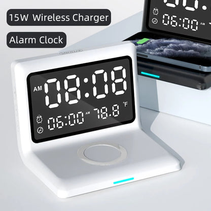 Skorter | Digital Mirror Clock Wireless Charging Alarm Clock