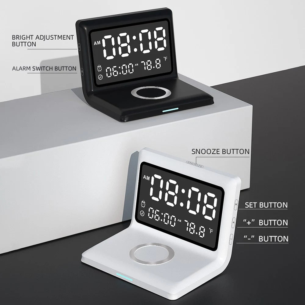 Skorter | Digital Mirror Clock Wireless Charging Alarm Clock