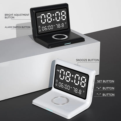 Skorter | Digital Mirror Clock Wireless Charging Alarm Clock