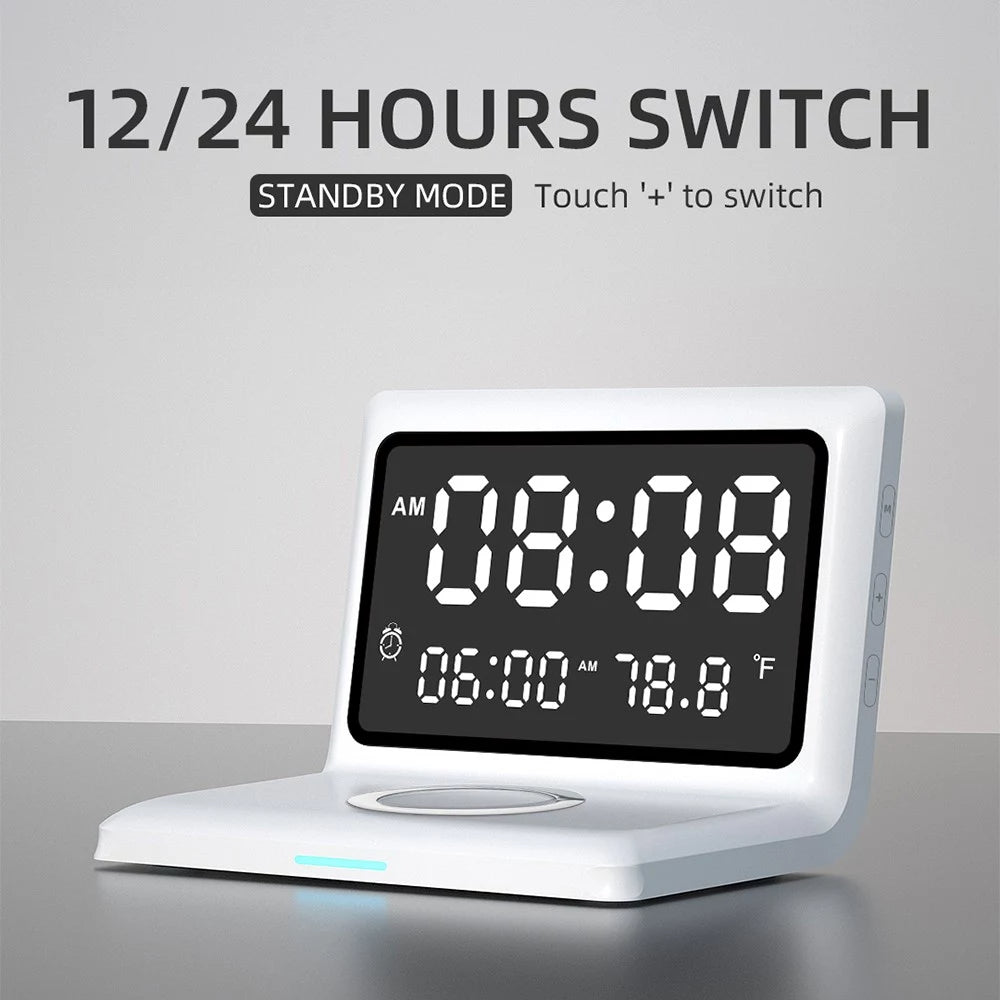 Skorter | Digital Mirror Clock Wireless Charging Alarm Clock