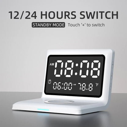 Skorter | Digital Mirror Clock Wireless Charging Alarm Clock