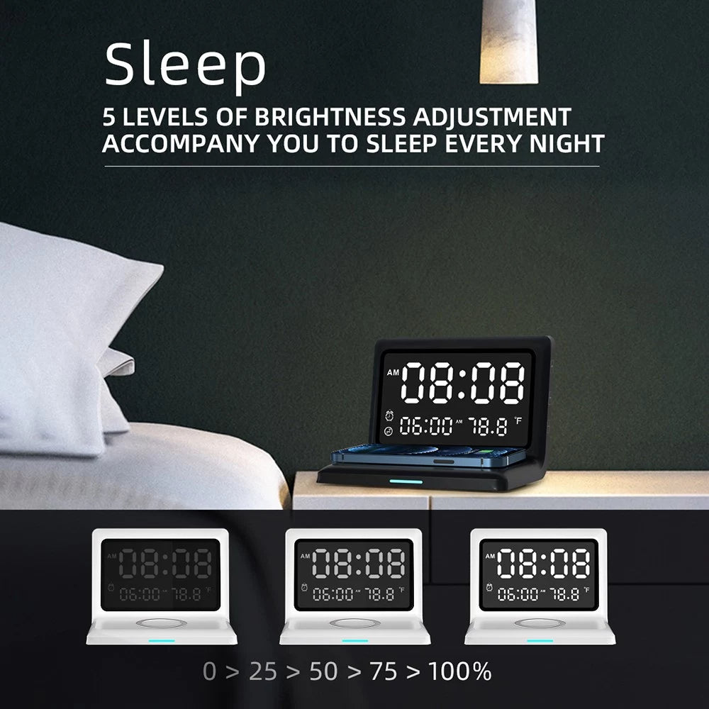Skorter | Digital Mirror Clock Wireless Charging Alarm Clock