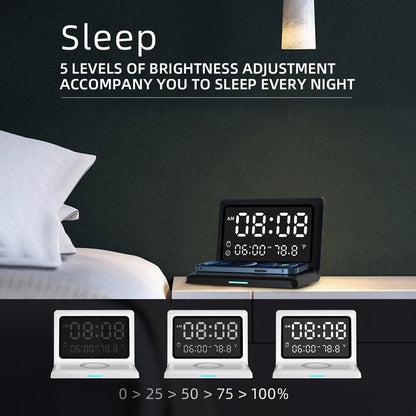 Skorter | Digital Mirror Clock Wireless Charging Alarm Clock