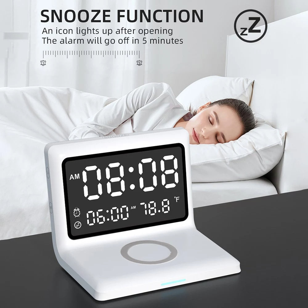 Skorter | Digital Mirror Clock Wireless Charging Alarm Clock