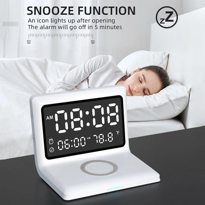 Skorter | Digital Mirror Clock Wireless Charging Alarm Clock