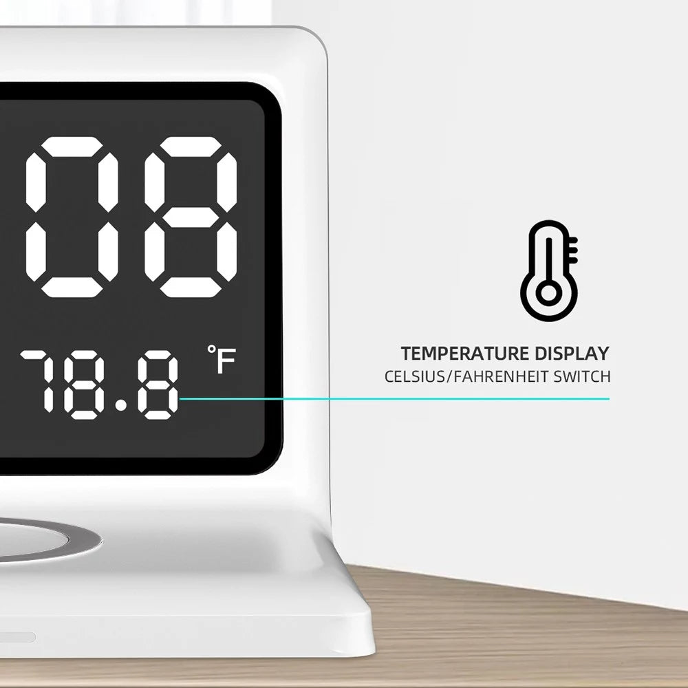 Skorter | Digital Mirror Clock Wireless Charging Alarm Clock