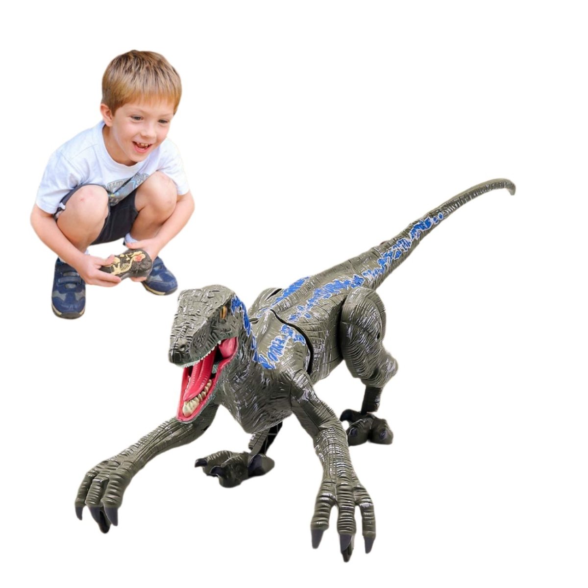 Skorter | Dinorex – Movable Velociraptor with light & sound for dino adventures