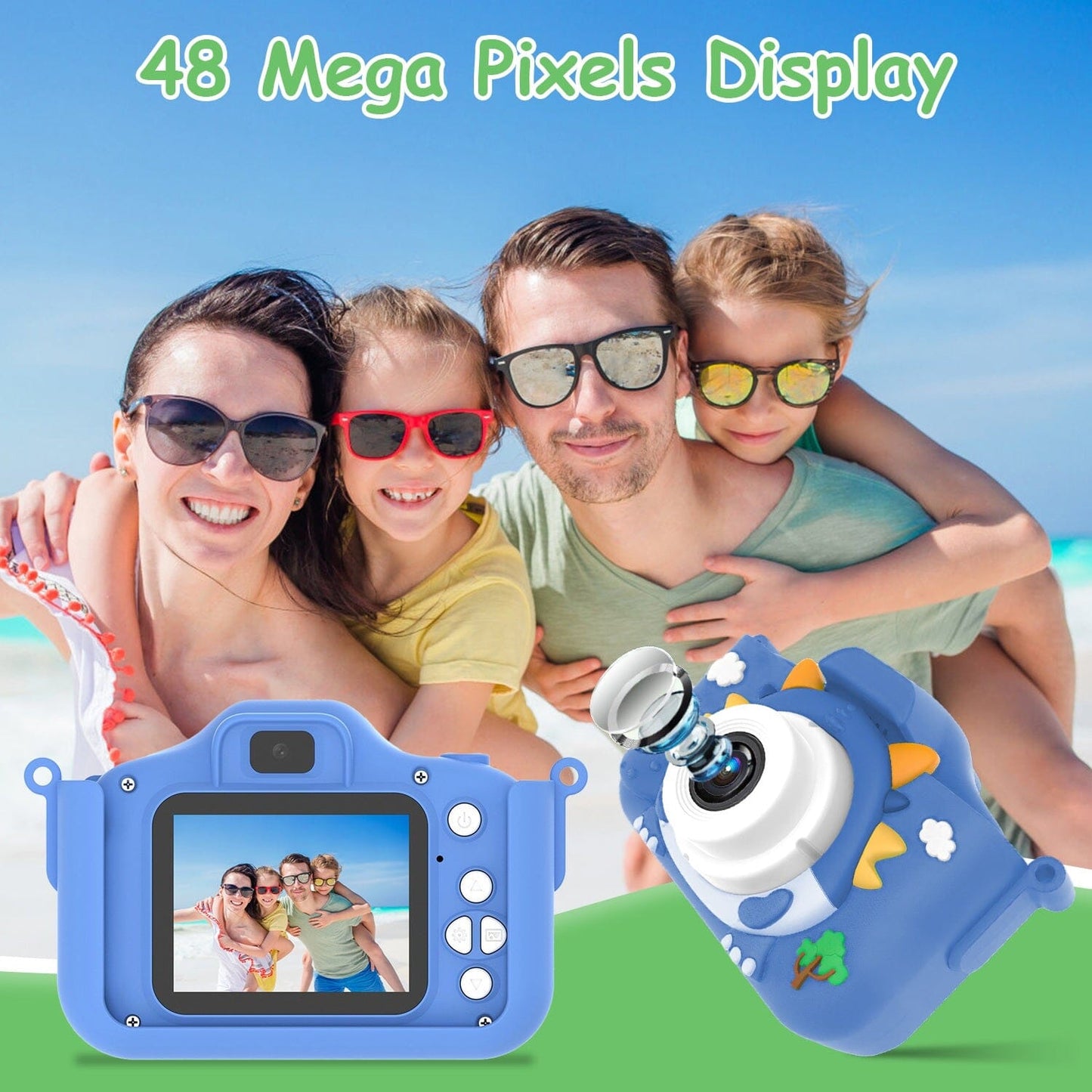 Skorter | Dinosaur Kids Selfie 48MP 1080P HD Cartoon Digital Camera