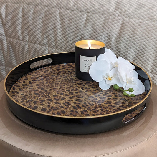 Skorter | Dolce Round Leopard Patterned Decorative Tray