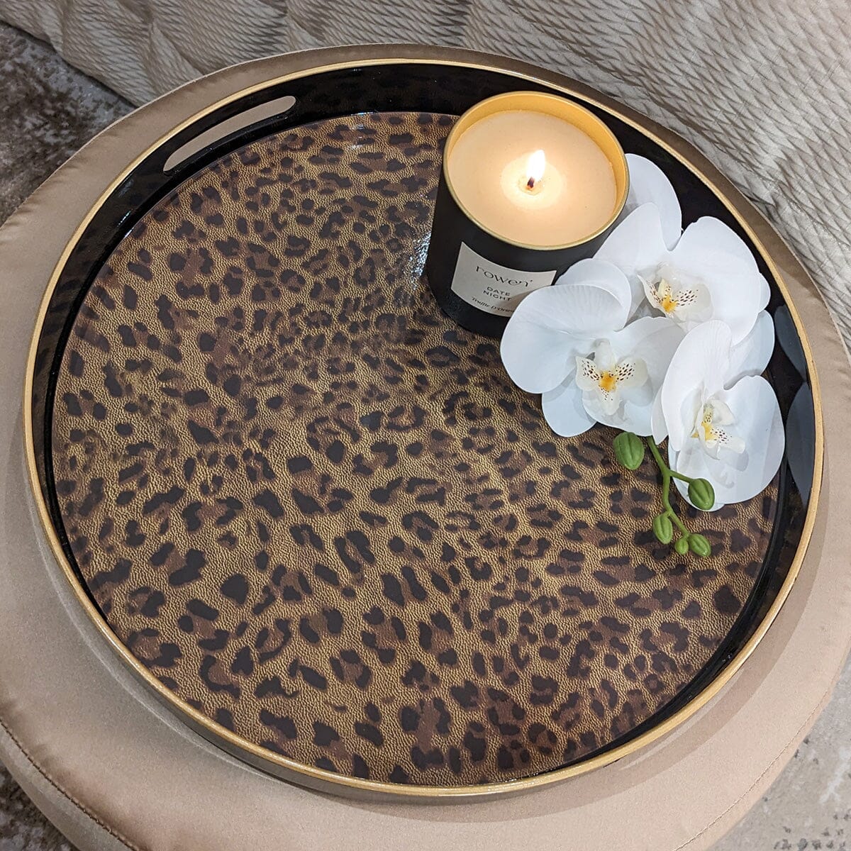 Skorter | Dolce Round Leopard Patterned Decorative Tray