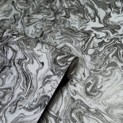 Skorter | Dominique Black & Gold Marble Effect Metallic Wallpaper