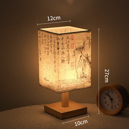 Skorter | LumiSquare - LED Table Lamp with Wooden Base and Japanese Pattern, Modern Square Design