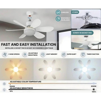 Skorter | Ceiling Light Fan with LED, E27 Socket Mount with Remote Control