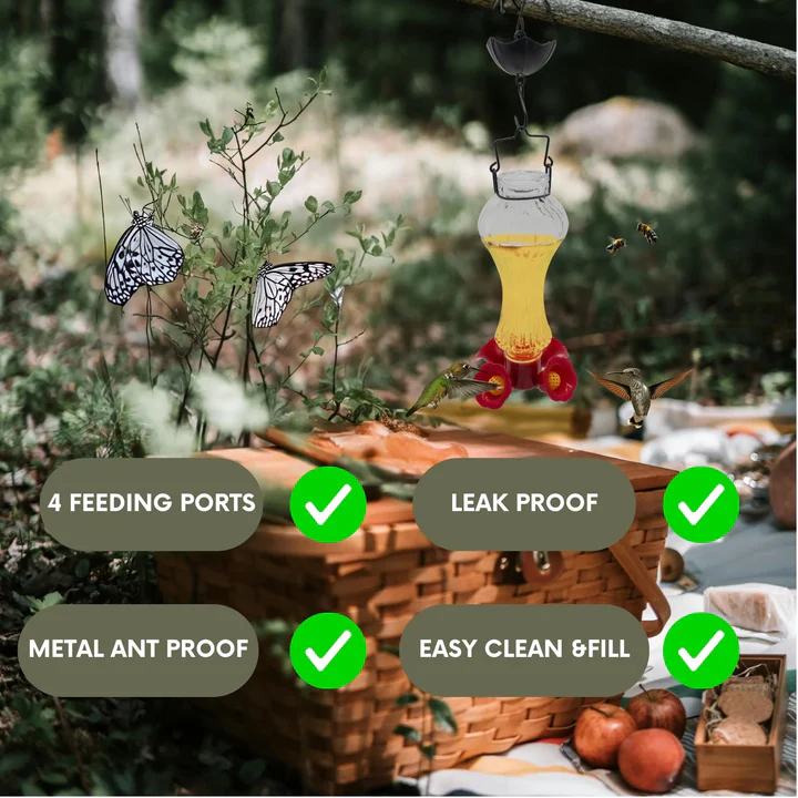 Skorter | Flowers Glass Hummingbird Feeder With Ant Moat