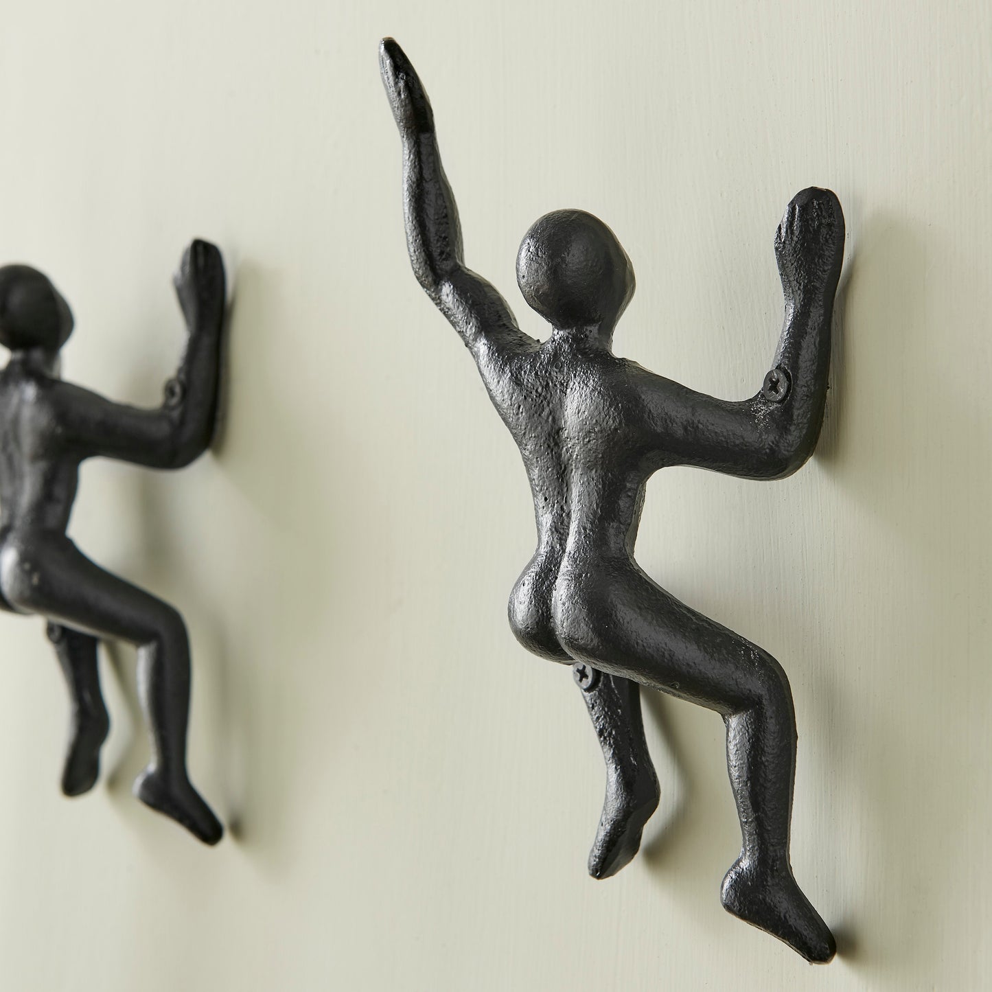 Skorter | "Wall Climber" Cast Iron Decorative Black Wall Mount Hooks (Set of 2)