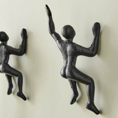 Skorter | "Wall Climber" Cast Iron Decorative Black Wall Mount Hooks (Set of 2)