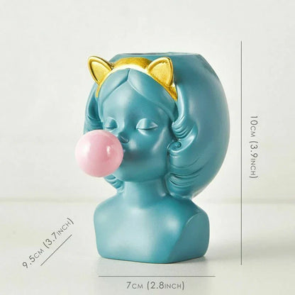 Skorter | Cute Bubblegum Girl Ceramic Face Vase