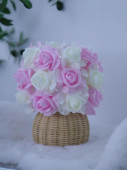 Skorter | FloraGlow - Art Deco USB Rose Table Lamp with Polished Base and Light Bulb
