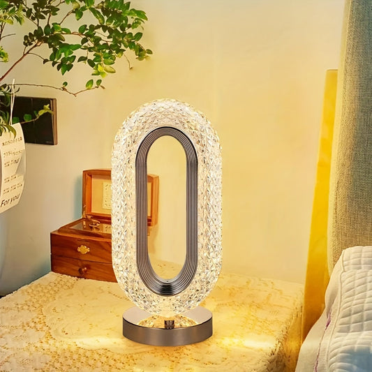 Skorter | LuxeGlow - Oval Crystal USB Table Lamp for Bedroom and Living Room