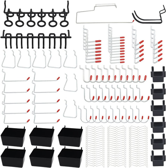Skorter | 150 Piece Pegboard Hooks Assortment, Metal Pegboard Hooks, Plastic Bins, and Peg Locks for Organizing Tools