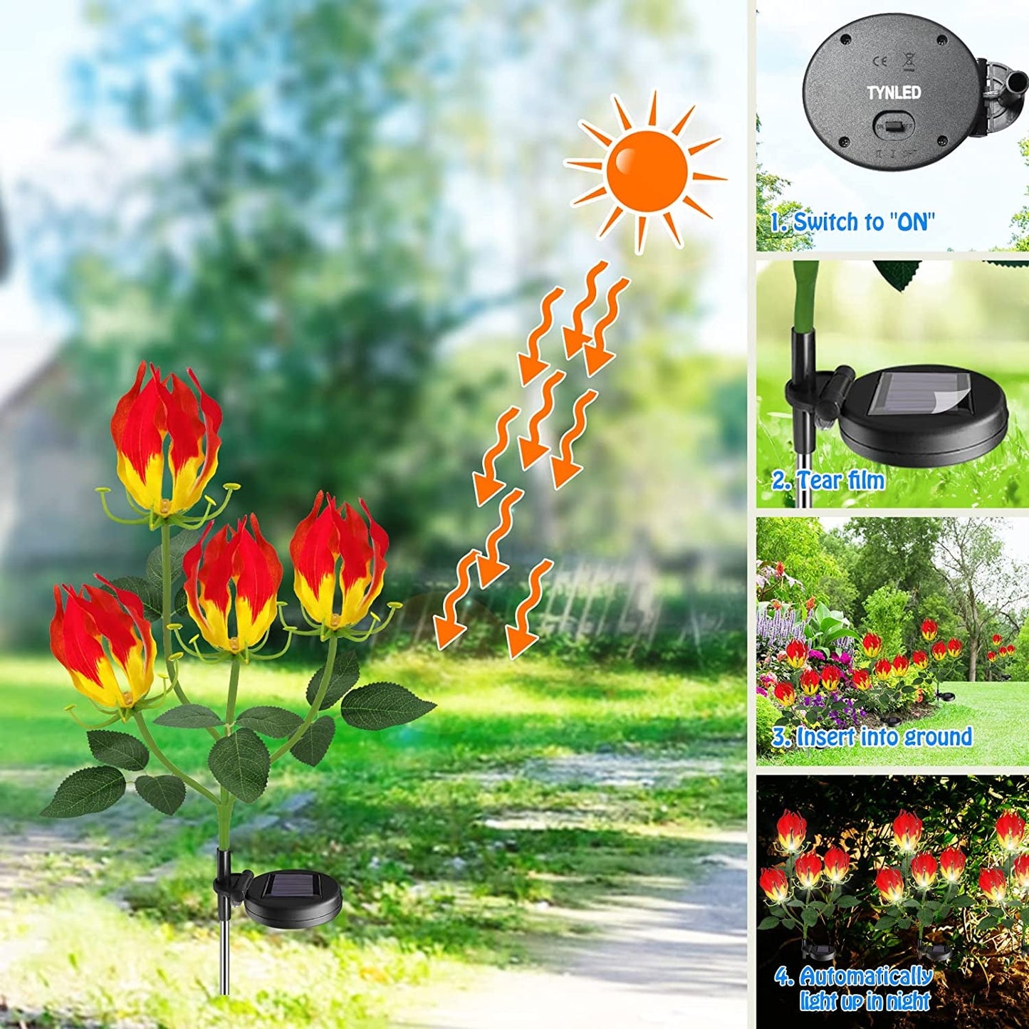 Skørter | Sun Garden Light, Latest Version Garland Lily Sunflower Light Outdoor Solar Stake Decorative Lights for the Garden, Pathway, Patio, Front Yard Outdoor Decoration