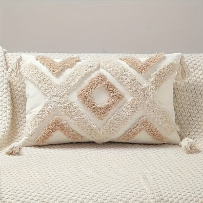 Skorter | Boho Beige Cushion Cover with Fringes - For Sofa and Bed (without filling)