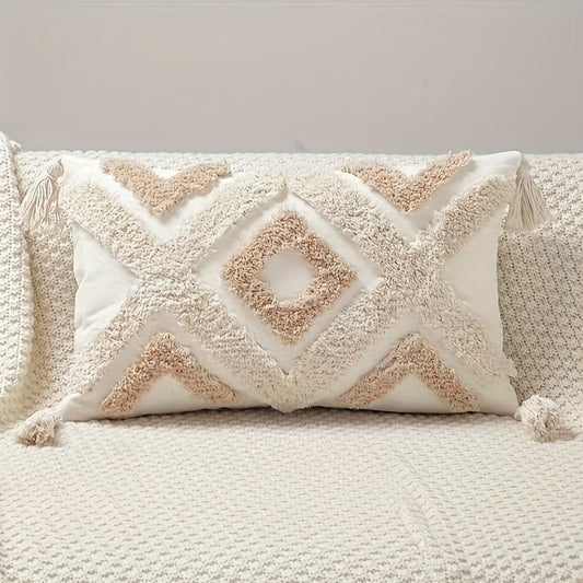 Skorter | Boho Beige Cushion Cover with Fringes - For Sofa and Bed (without filling)