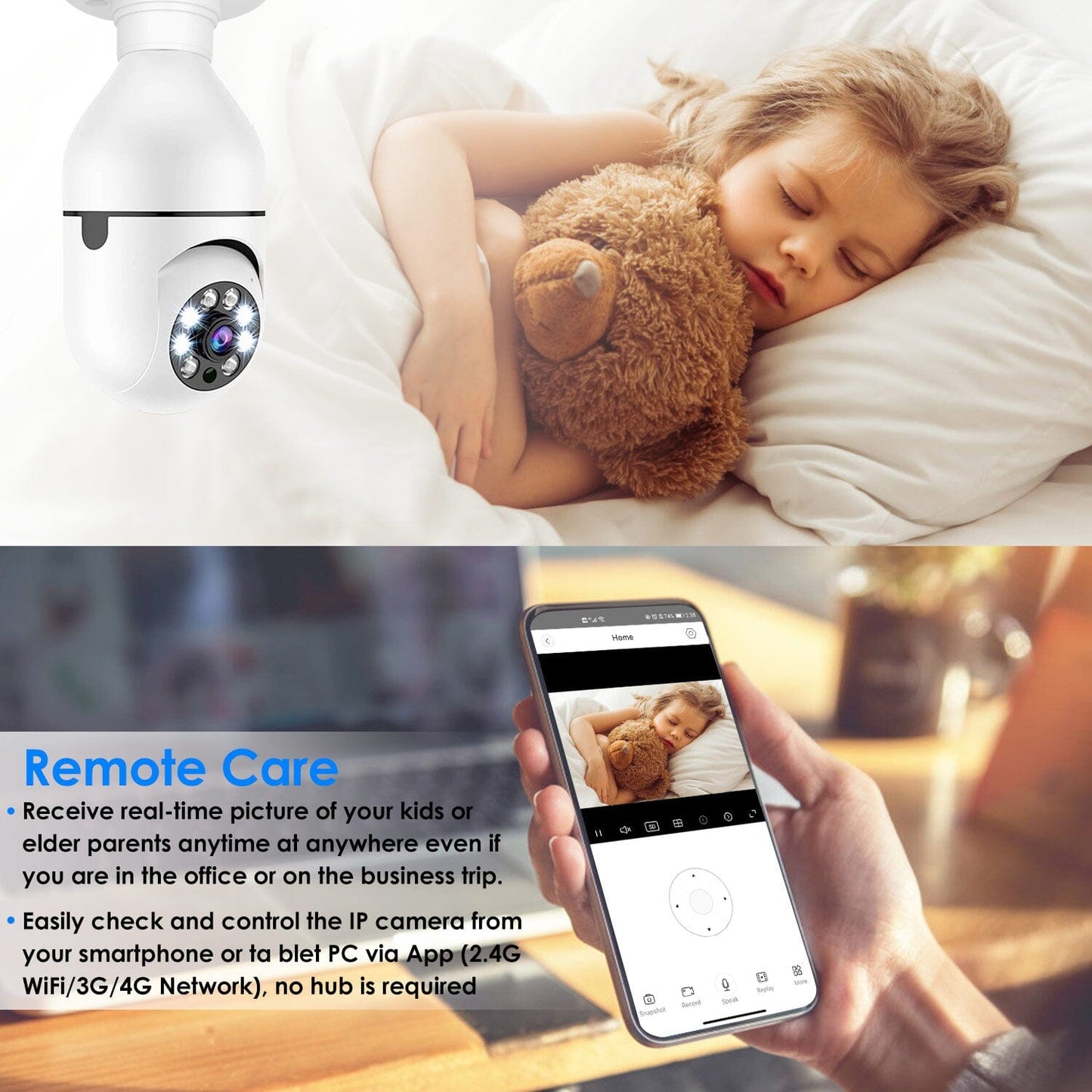 Skorter | E27 WiFi Bulb Camera 1080P FHD WiFi IP Pan Tilt Security Surveillance Camera