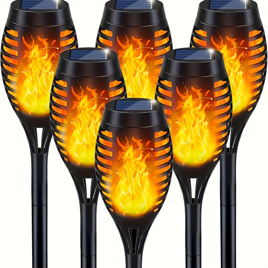 Skorter | SolarFlame - 6-Pack Solar Torch Lights with Flaming Laser Effect, Portable Grass Lights