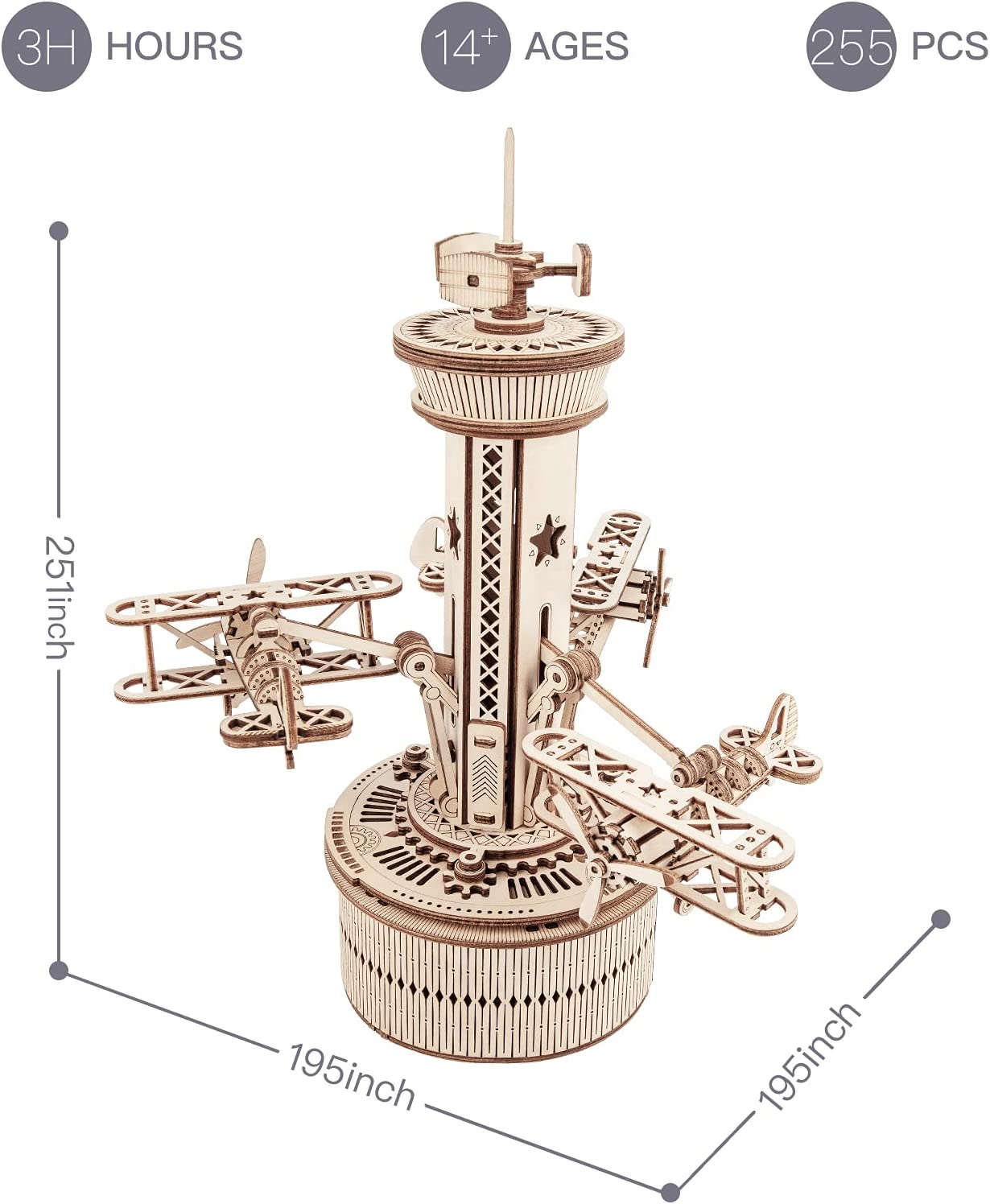 Skorter | DIY 3D Wooden Puzzle Music Box Model Kit - Assembly Set Plane - Control Tower