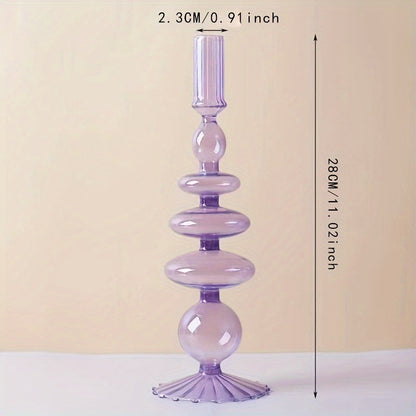 Skorter | 1pc Creative and Minimalist Glass Candle Holder Set - Lacquered Glass Vase Table Decoration for Living Room, Dining Table and Romantic Dinner